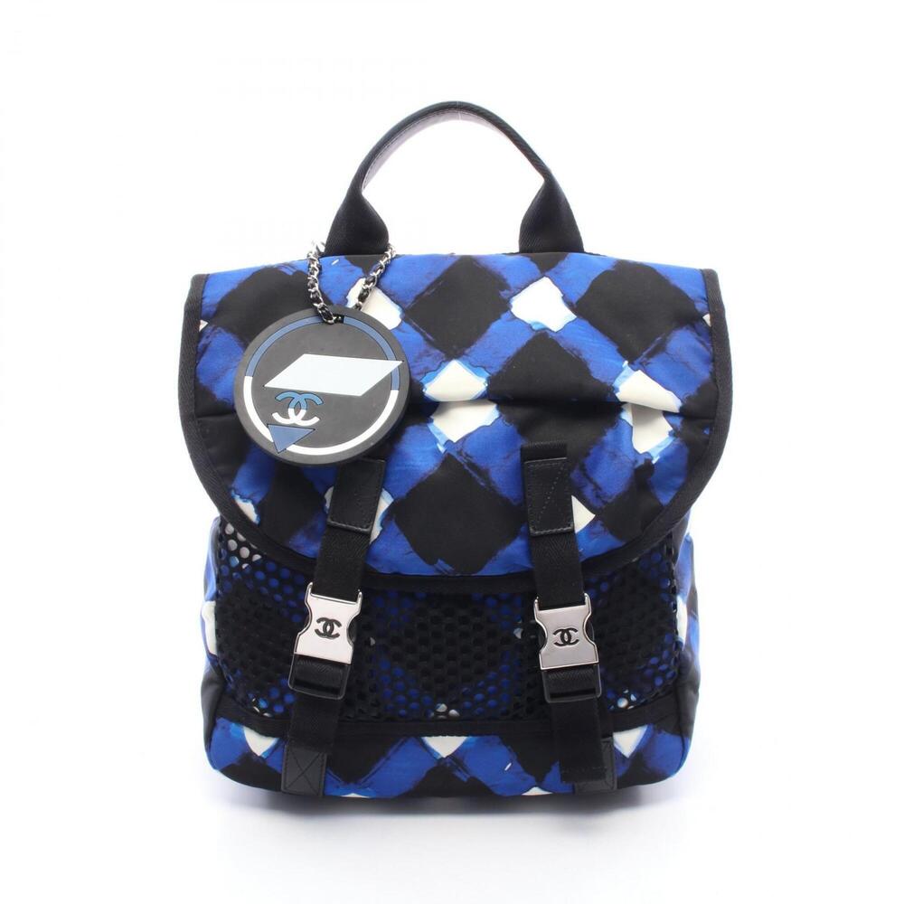 Chanel Airline Backpack/Handbag, Nylon Leather, Women's, Blue, Black, White